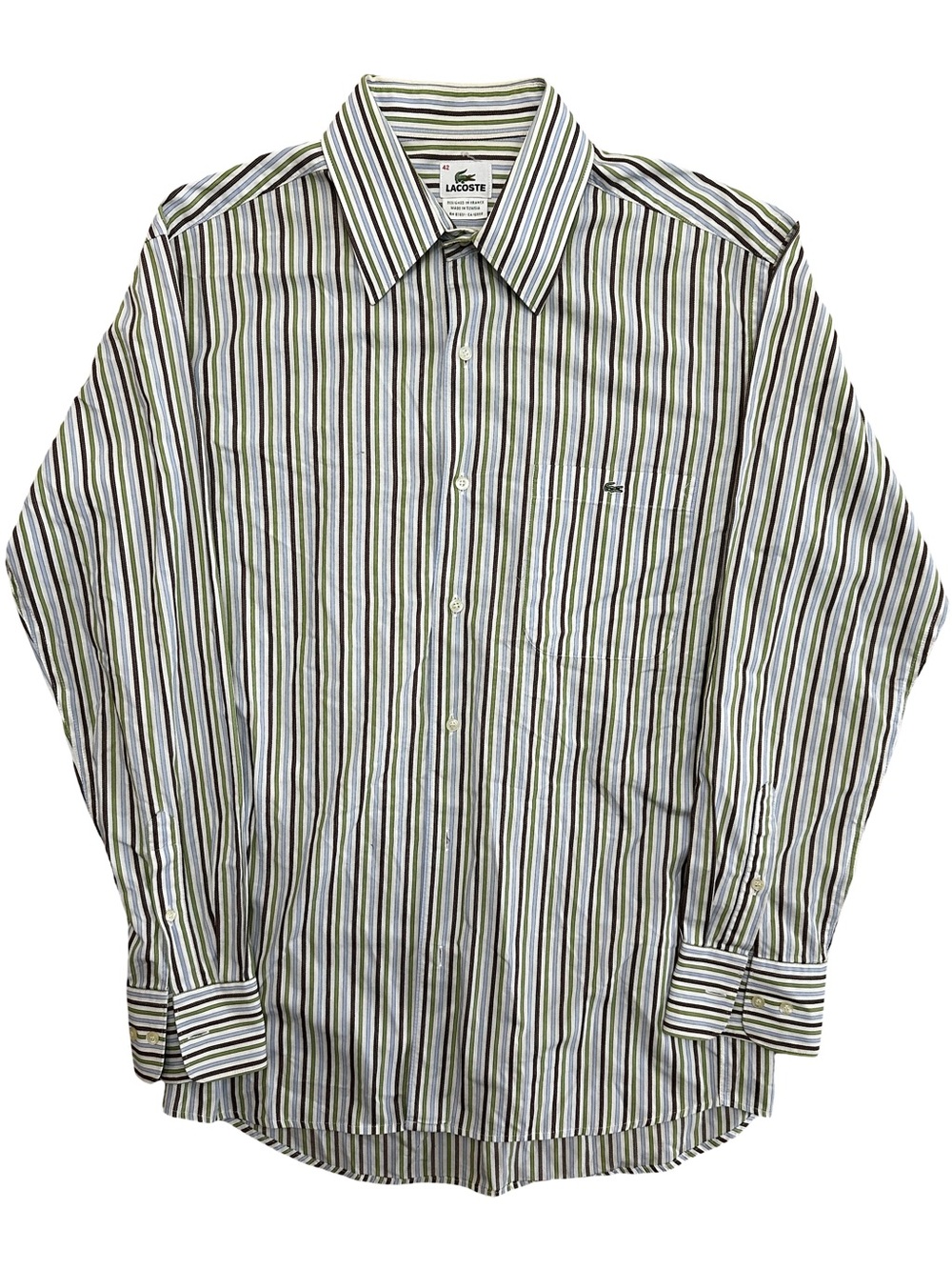 Lacoste Striped Long Sleeve Button Down Shirt Green Blue Size 42 / Large